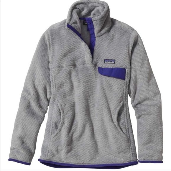 Patagonia Sweaters - PATAGONIA Womens Re-Tool Snap-T Fleece Pullover Grey Blue Small Jacket Pouch